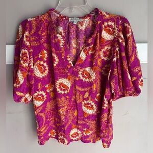 Rachel Zoe Vibrant Floral Blouse - Pink and Orange Size L